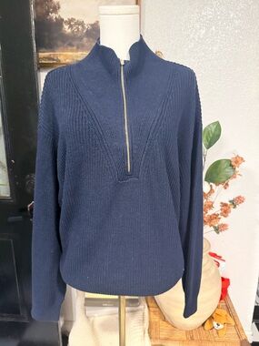 Tommy Hilfiger Navy Zip-Front Mock Neck Sweater